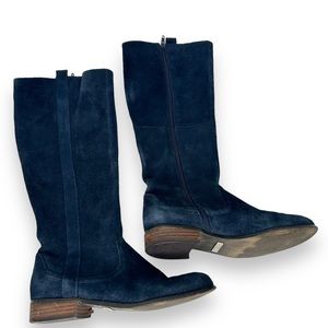 Very Volatile blue suede boots size 8 knee high genuine leather tall flat boot